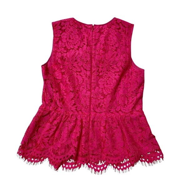 J.Crew Petite Peplum Lace Sleeveless Blouse 2P Bright Pink Eyelash Trim - Picture 7 of 16